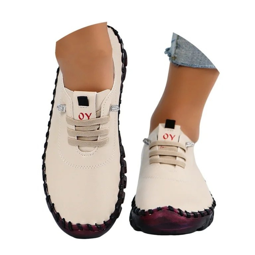 OY Women Beige Leather Slip On Walking Shoes Comfort Cream Size 44 10 NWOT